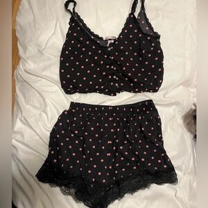 Victoria Secret Black & Pink Polka Dot Lace-Trim Sleep Set - Women